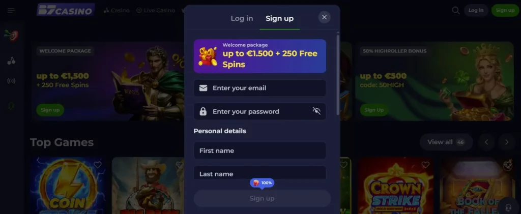 Registreren en Inloggen bij B7 Casino